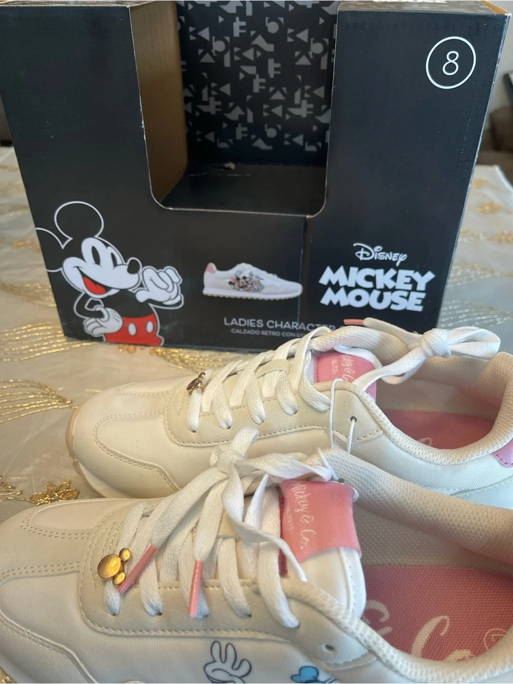 Disney White and Pink women’s ' Mickey & Friends Sneakers with Character Graphic
